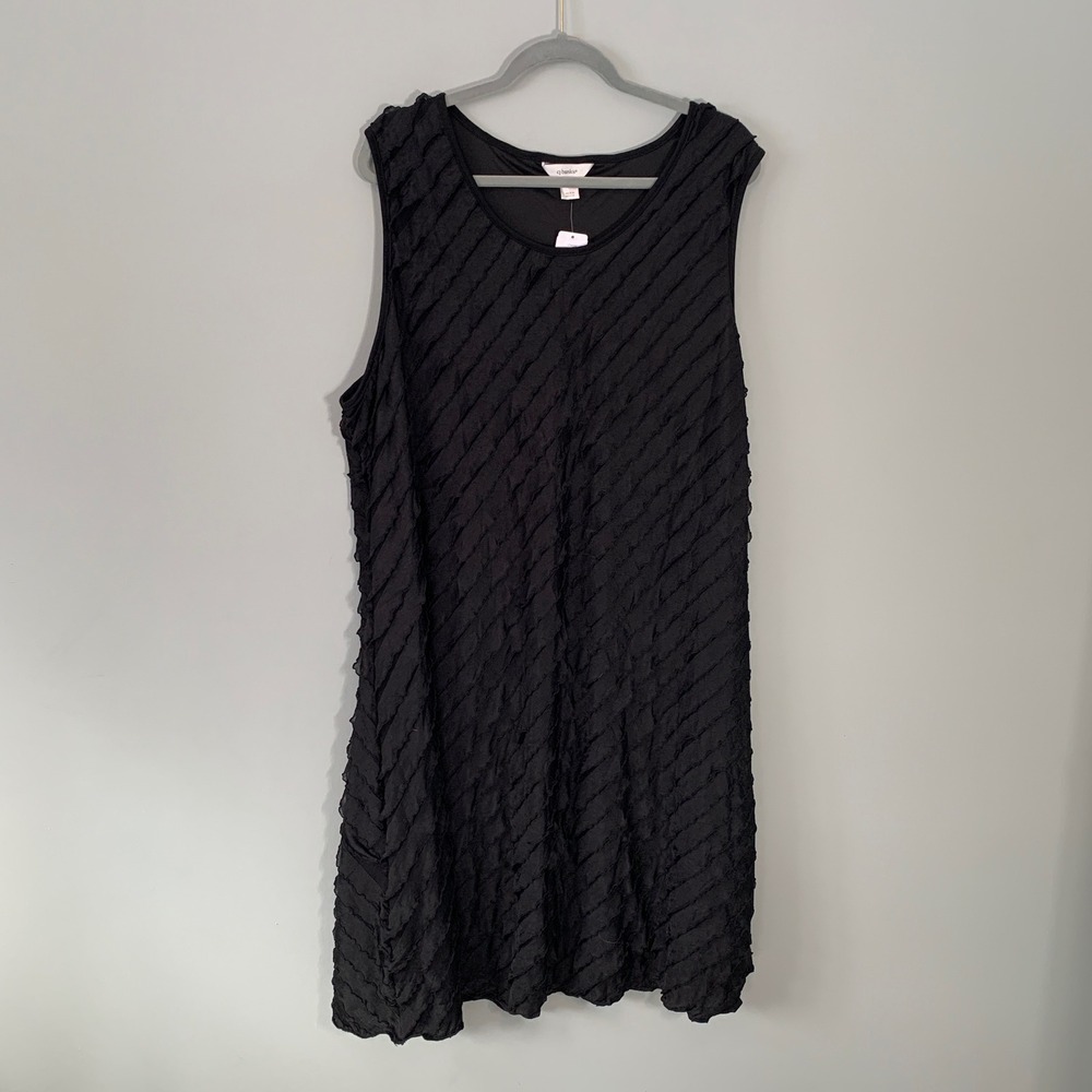NEW CJ Banks Womens‎ 3X Black Textured Diagonal Ruffle Sleeveless A-Line Dress